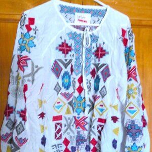 Johnny Was Biya Ziggy LS Embroidered top